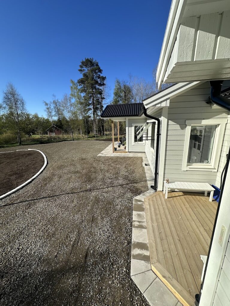 trädgård fris mur ny byggthus grus odlingsyta